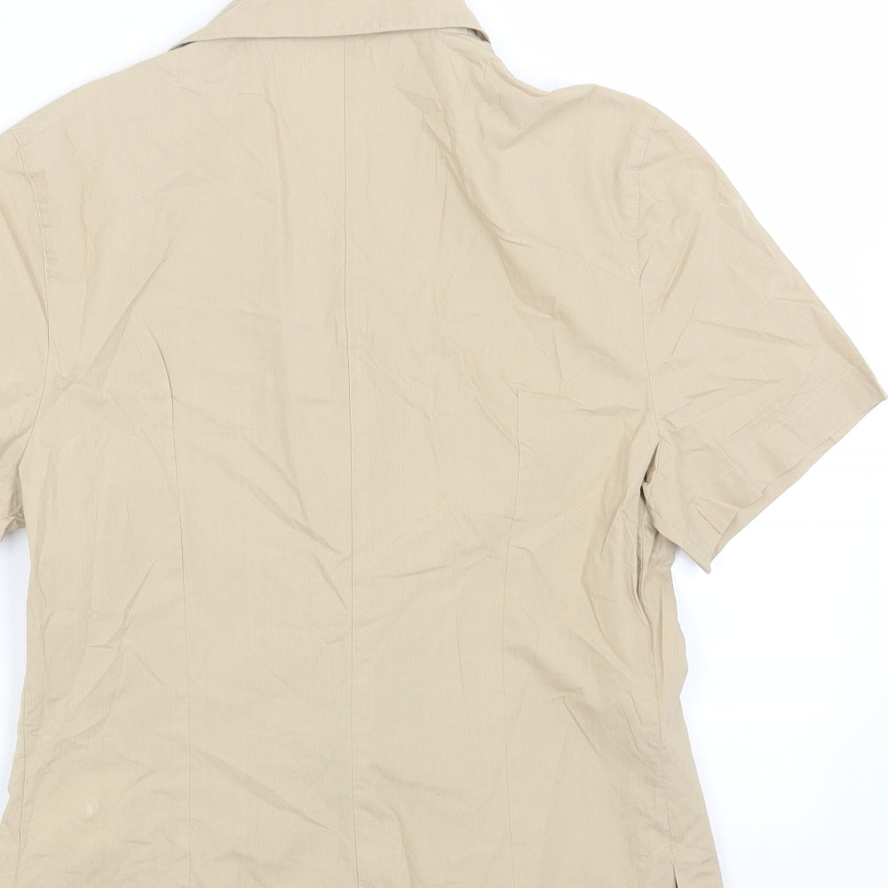 Jaeger Womens Beige Cotton Basic Button-Up Size 10 Collared