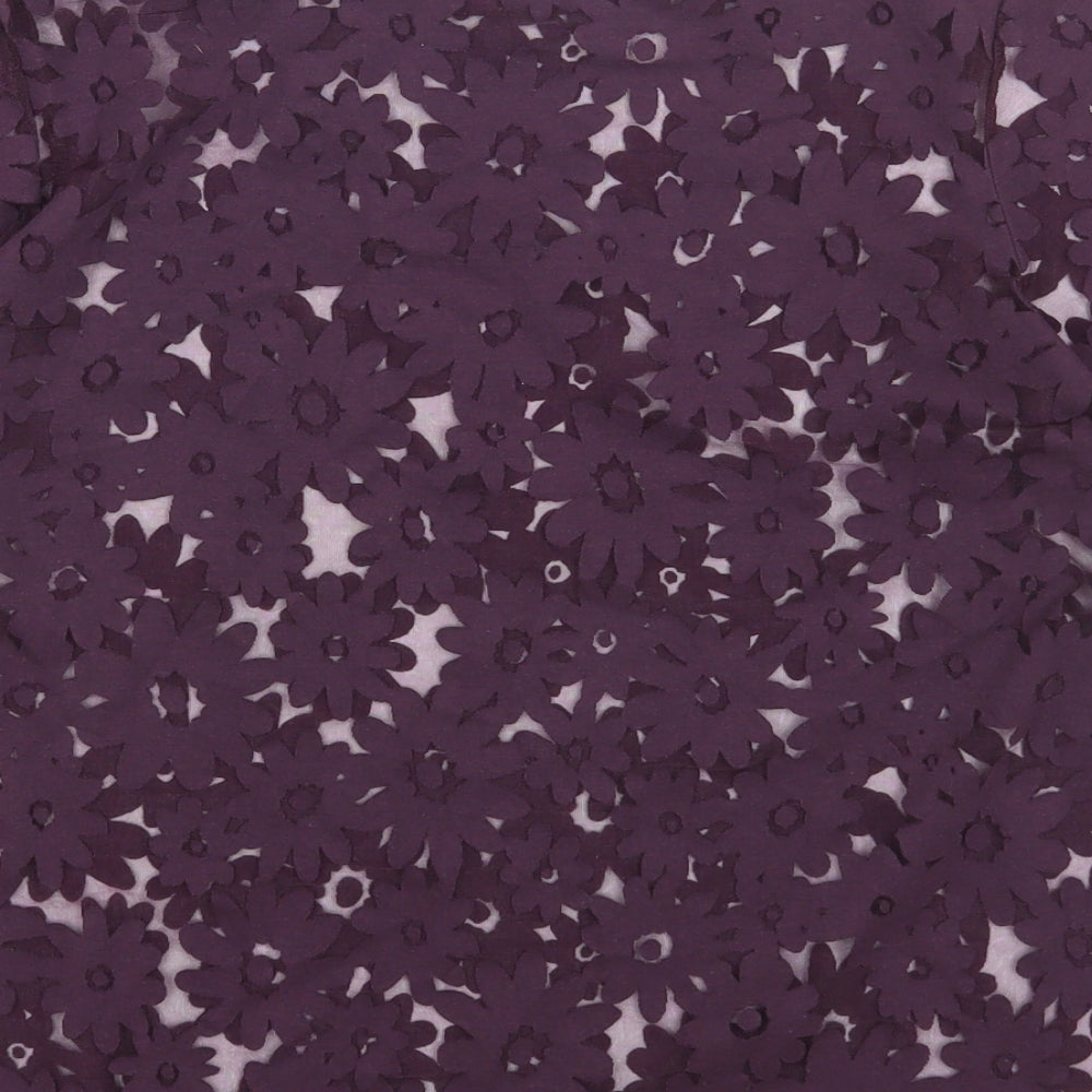Preworn Womens Purple Floral Cotton Basic T-Shirt Size 12 Boat Neck