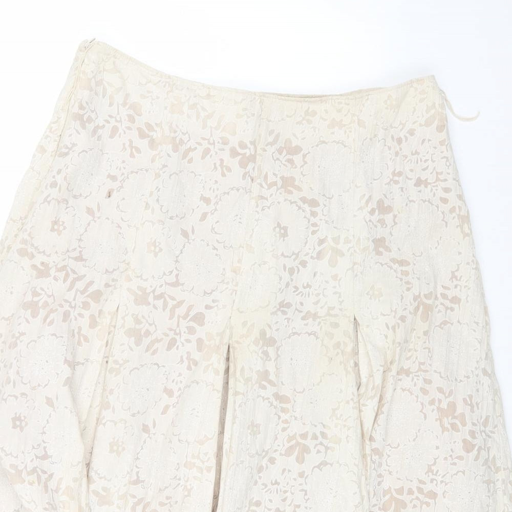 Marks and Spencer Womens Beige Floral Cotton Maxi Skirt Size 12 Zip