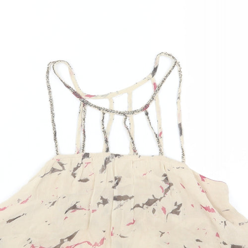 Preworn Womens Beige Geometric Polyester Cropped Tank Size 8 Halter