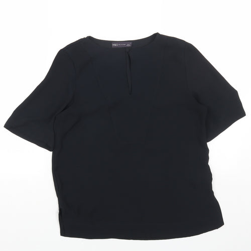 Marks and Spencer Womens Black Polyester Basic Blouse Size 6 Round Neck