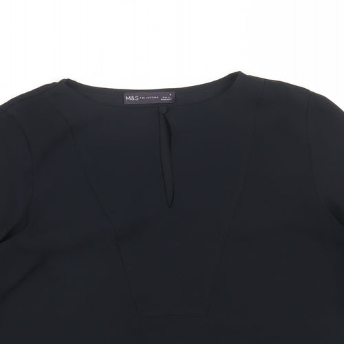Marks and Spencer Womens Black Polyester Basic Blouse Size 6 Round Neck