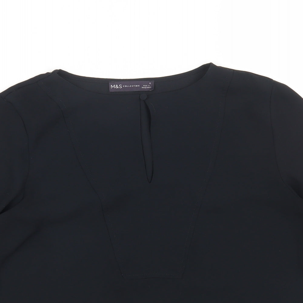 Marks and Spencer Womens Black Polyester Basic Blouse Size 6 Round Neck