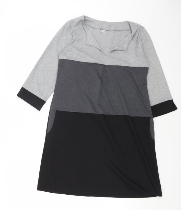 Preworn Womens Grey Colourblock Polyester A-Line Size S V-Neck Pullover