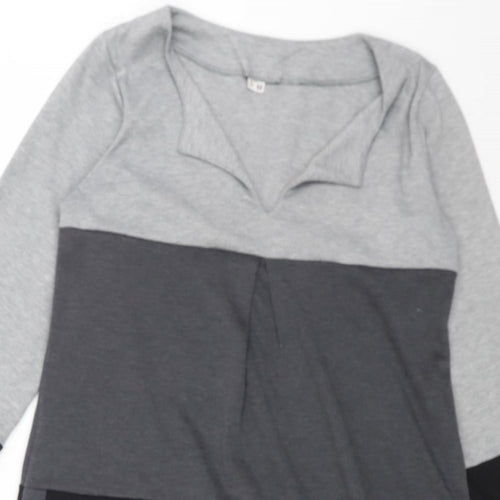 Preworn Womens Grey Colourblock Polyester A-Line Size S V-Neck Pullover