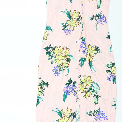 TU Womens Pink Floral Viscose Slip Dress Size 8 Scoop Neck Button