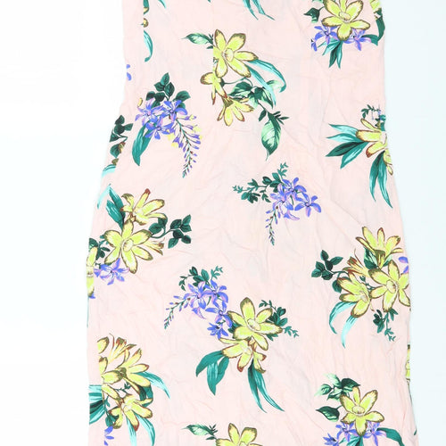 TU Womens Pink Floral Viscose Slip Dress Size 8 Scoop Neck Button