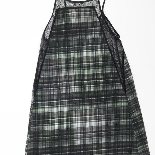 Preworn Womens Grey Check Polyester Slip Dress Size XS V-Neck Pullover - Lace Detail