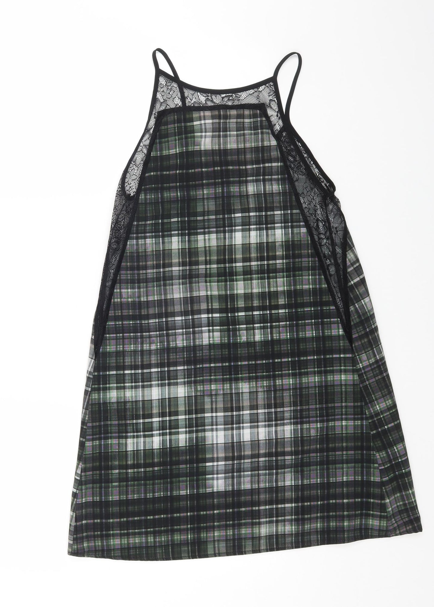 Preworn Womens Grey Check Polyester Slip Dress Size XS V-Neck Pullover - Lace Detail
