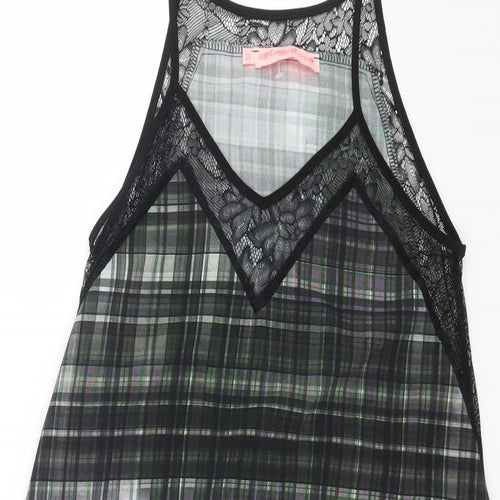 Preworn Womens Grey Check Polyester Slip Dress Size XS V-Neck Pullover - Lace Detail