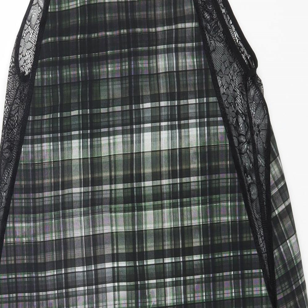 Preworn Womens Grey Check Polyester Slip Dress Size XS V-Neck Pullover - Lace Detail