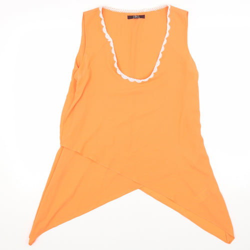 Julien Macdonald Womens Orange Polyester Basic Blouse Size 12 Scoop Neck - Asymmetric