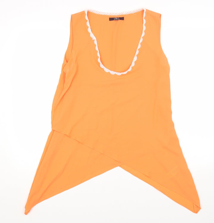 Julien Macdonald Womens Orange Polyester Basic Blouse Size 12 Scoop Neck - Asymmetric