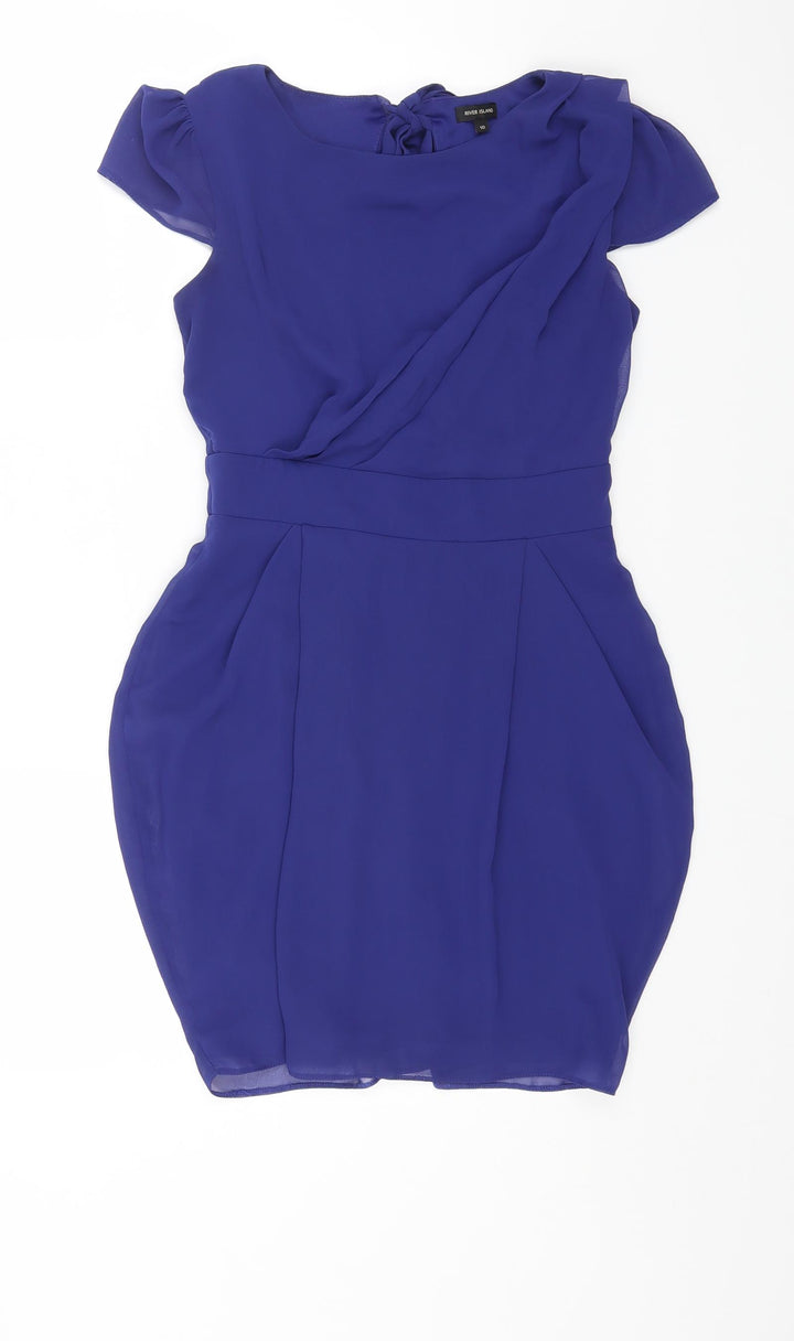 River Island Womens Blue Polyester Mini Size 10 Round Neck Zip