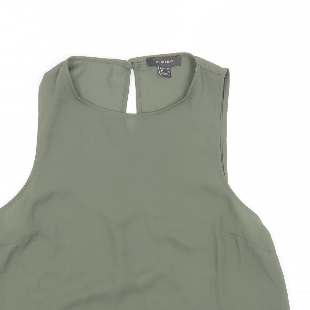 Primark Womens Green Polyester Basic Blouse Size 14 Round Neck