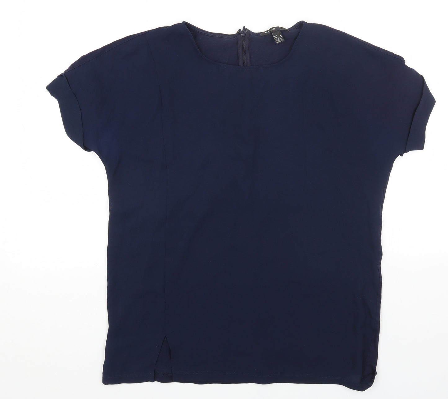 Mango Womens Blue Polyester Basic T-Shirt Size L Round Neck