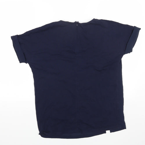 Mango Womens Blue Polyester Basic T-Shirt Size L Round Neck