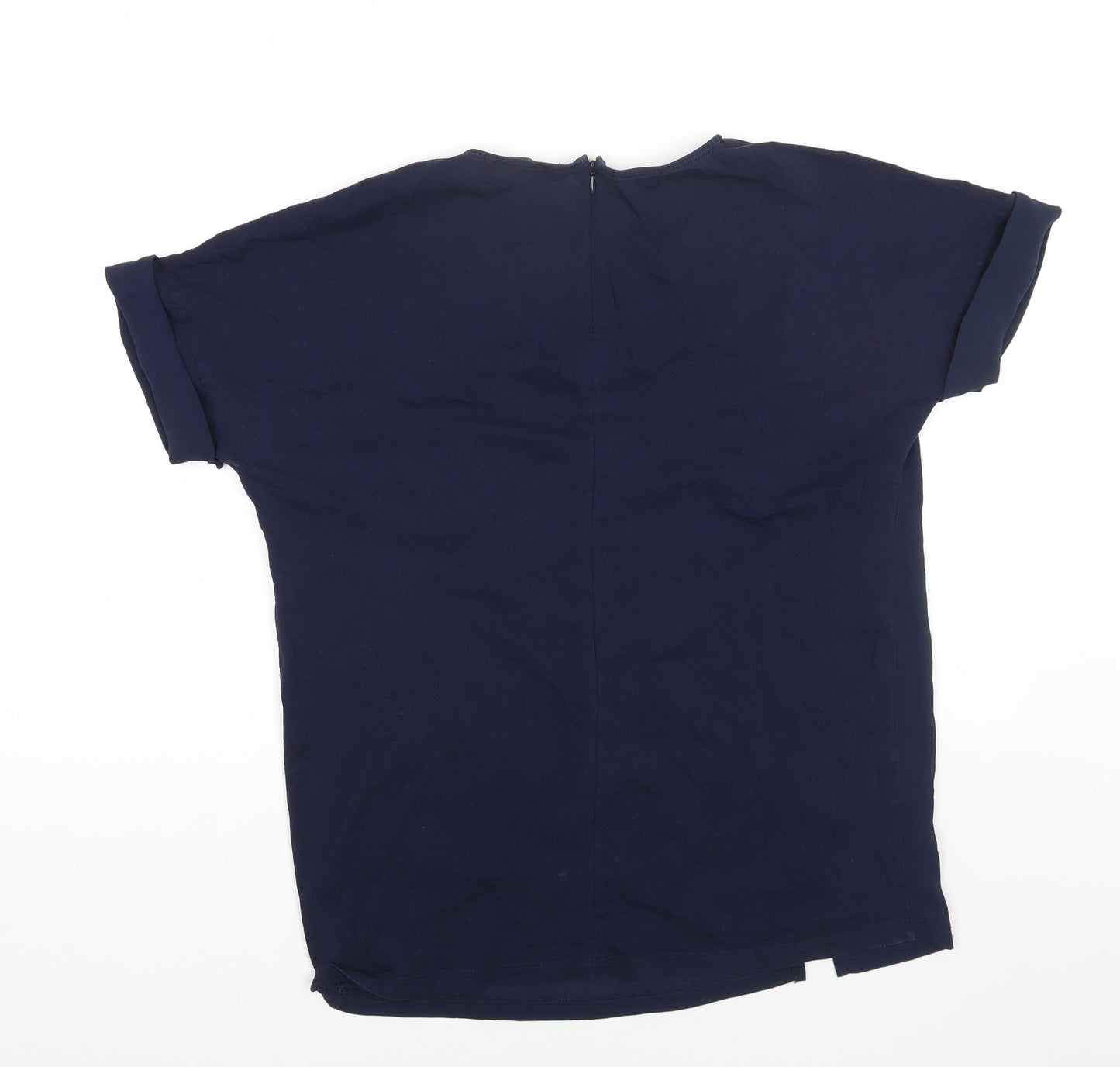 Mango Womens Blue Polyester Basic T-Shirt Size L Round Neck