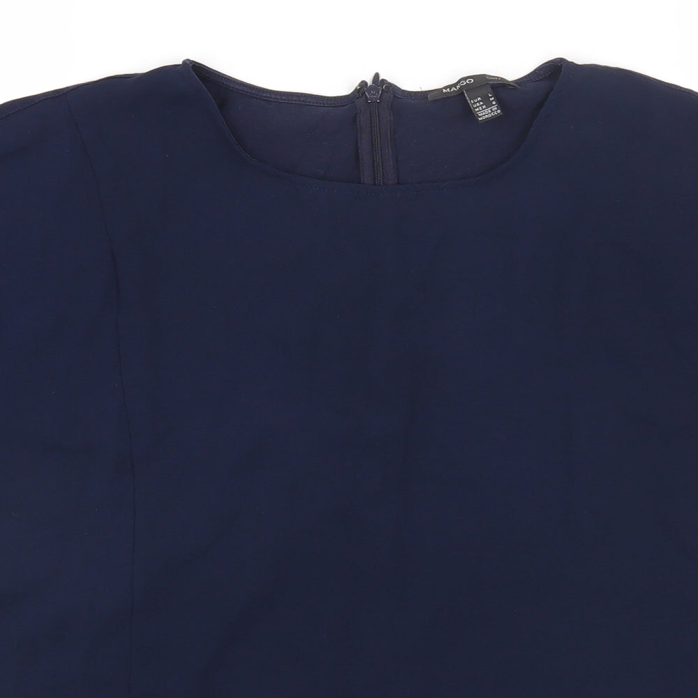 Mango Womens Blue Polyester Basic T-Shirt Size L Round Neck