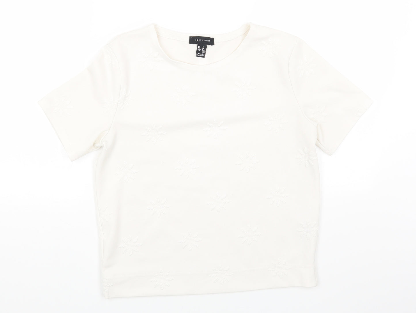 New Look Womens White Polyester Basic T-Shirt Size 8 Round Neck