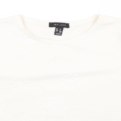 New Look Womens White Polyester Basic T-Shirt Size 8 Round Neck