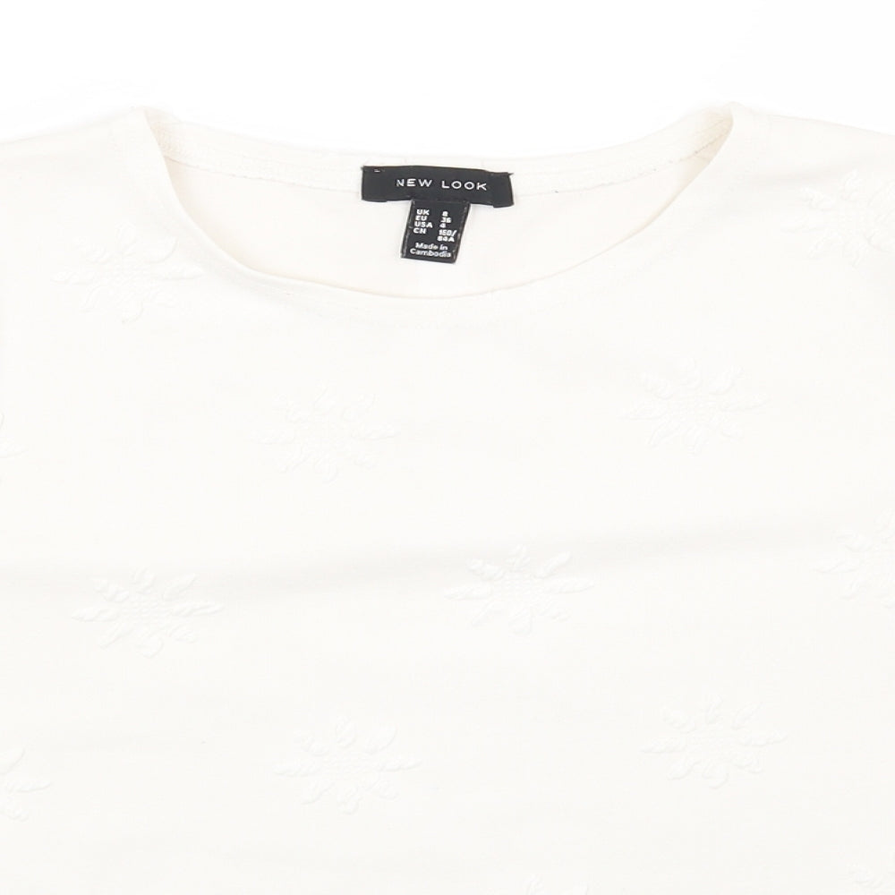New Look Womens White Polyester Basic T-Shirt Size 8 Round Neck