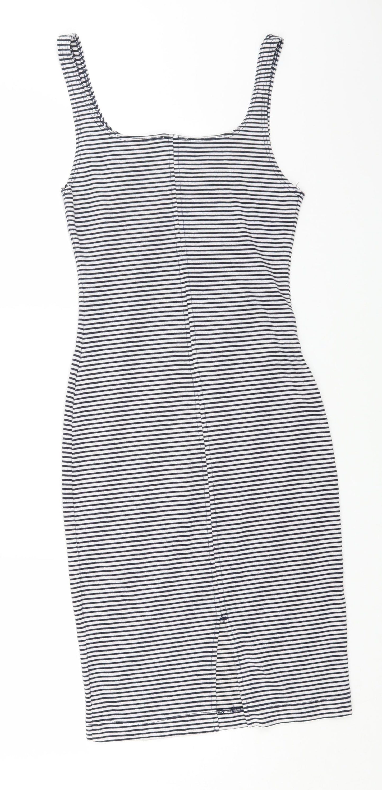 Zara Womens Multicoloured Striped Polyester Bodycon Size M Square Neck Pullover