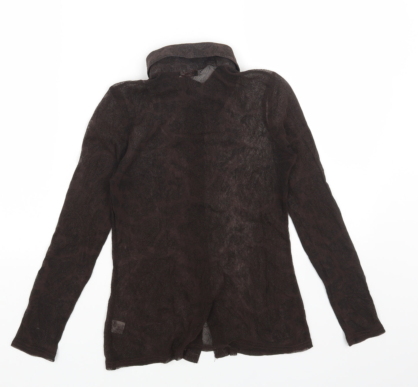 TZAR Womens Brown Geometric Nylon Basic Button-Up Size S Collared - Size S/M
