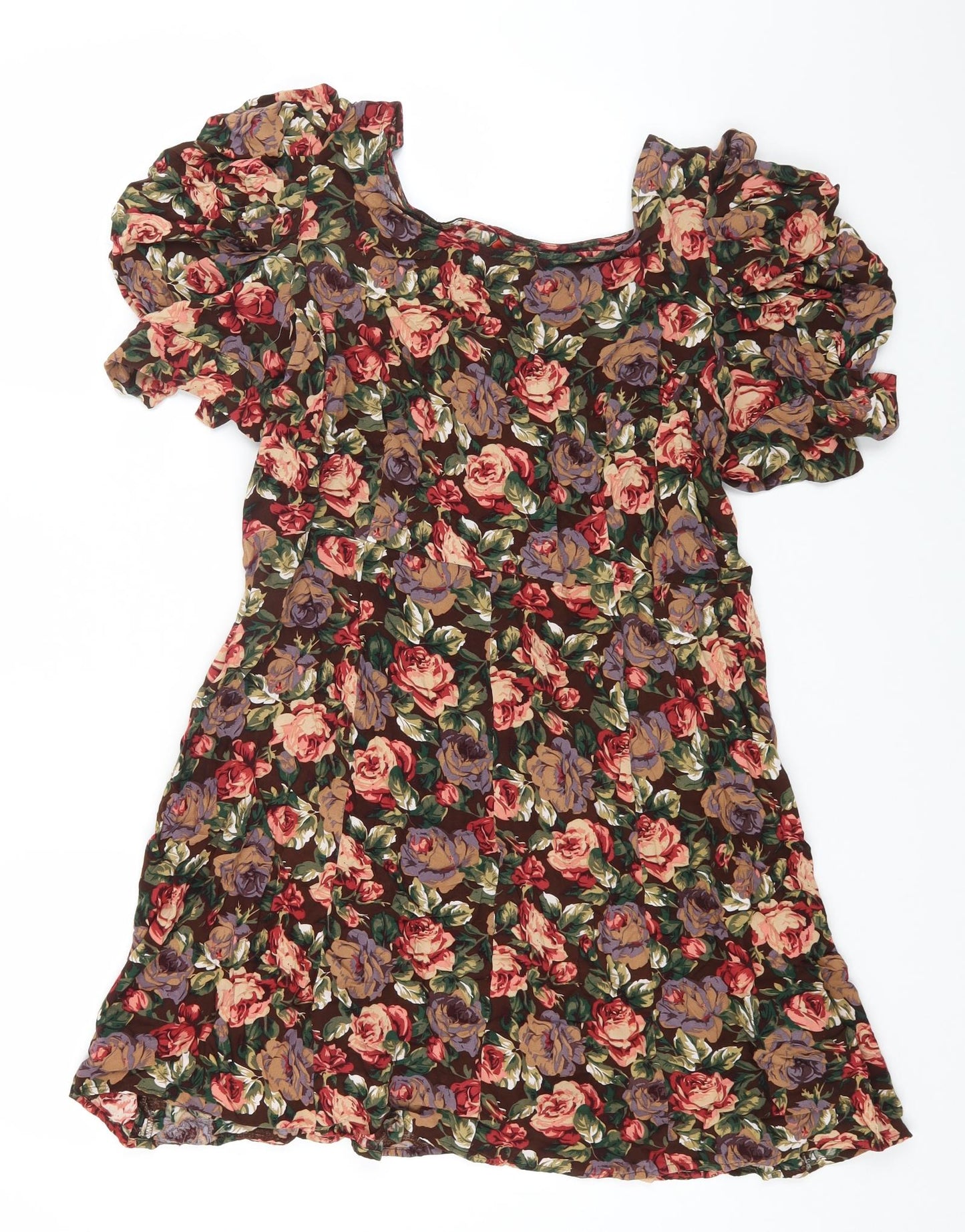 NEXT Womens Multicoloured Floral Viscose Mini Size 18 Scoop Neck Lace Up