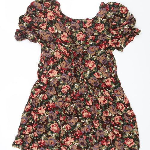 NEXT Womens Multicoloured Floral Viscose Mini Size 18 Scoop Neck Lace Up