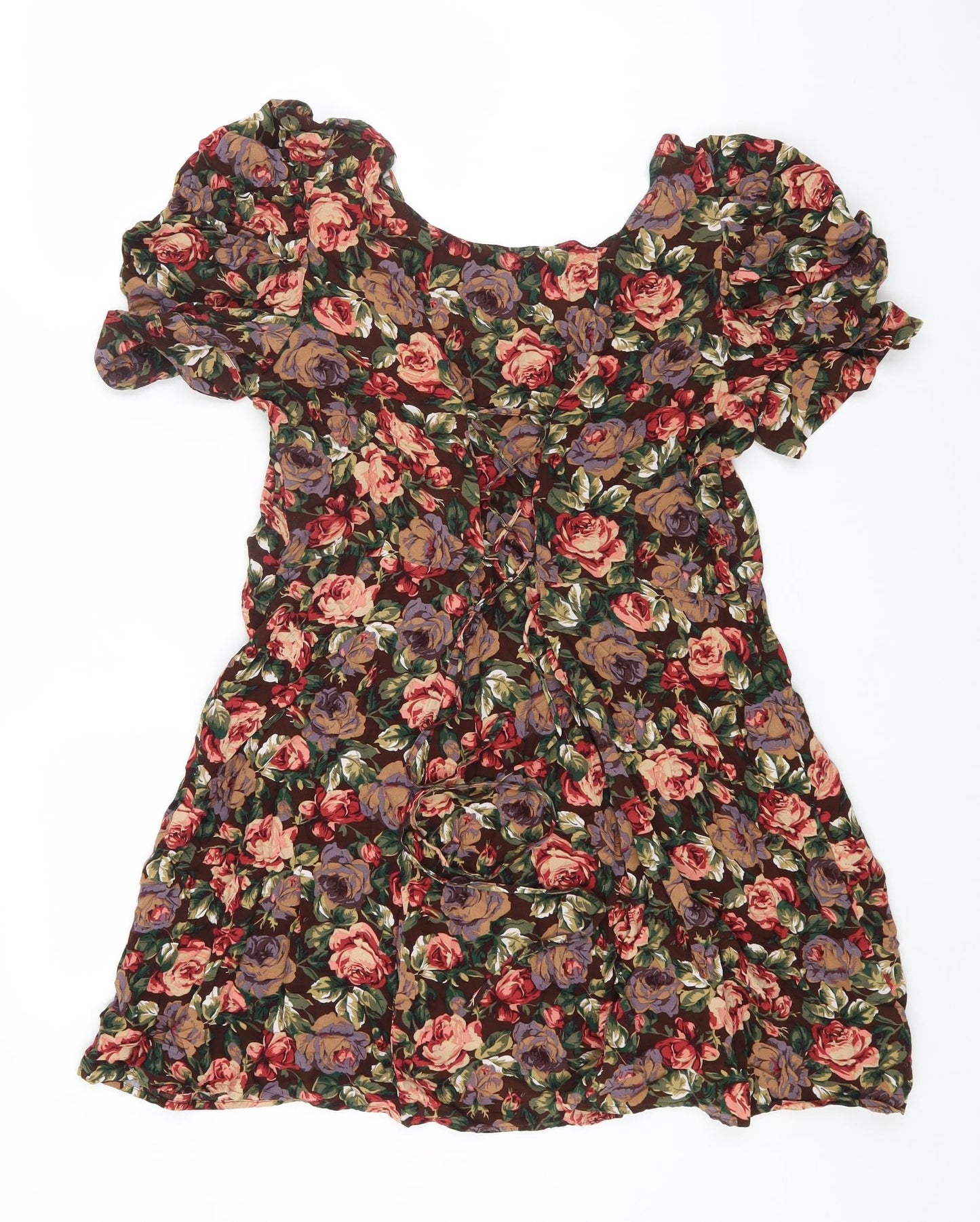NEXT Womens Multicoloured Floral Viscose Mini Size 18 Scoop Neck Lace Up