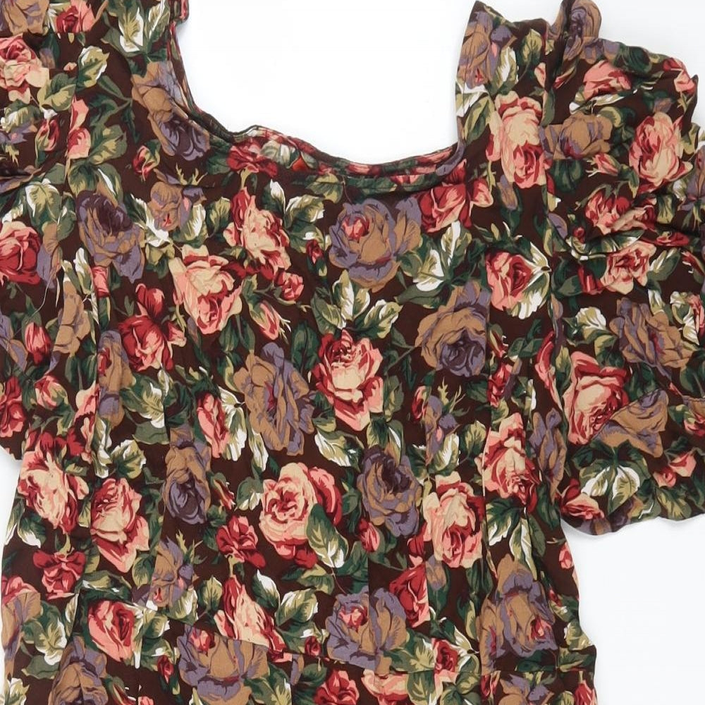 NEXT Womens Multicoloured Floral Viscose Mini Size 18 Scoop Neck Lace Up