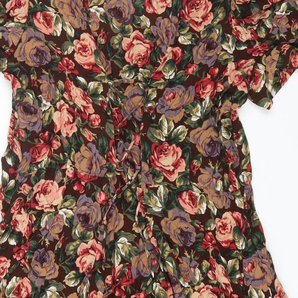 NEXT Womens Multicoloured Floral Viscose Mini Size 18 Scoop Neck Lace Up