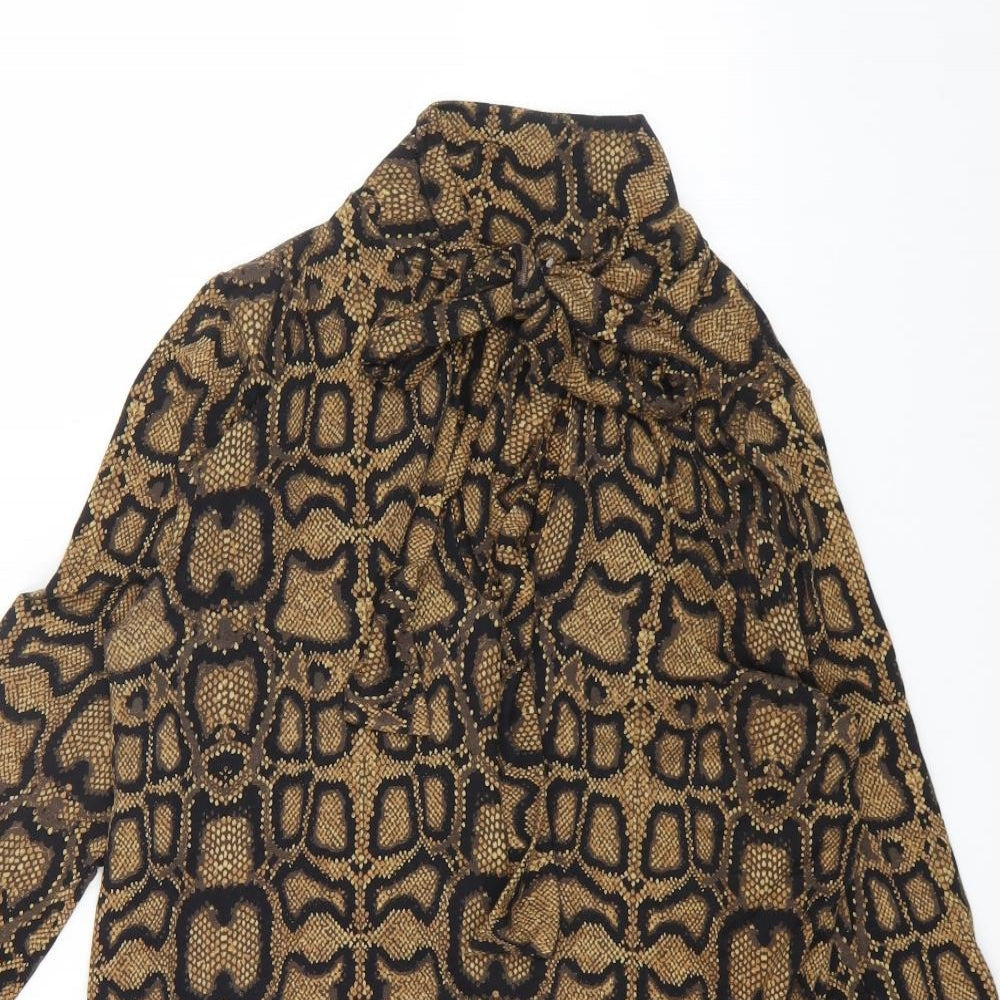 Marks and Spencer Womens Multicoloured Animal Print Viscose Basic Blouse Size 10 Mock Neck - Snake Skin Print