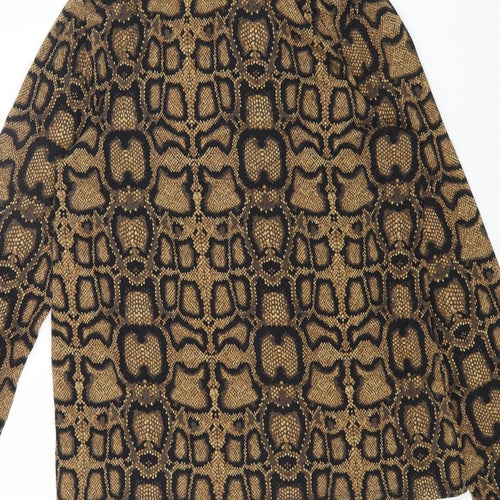 Marks and Spencer Womens Multicoloured Animal Print Viscose Basic Blouse Size 10 Mock Neck - Snake Skin Print