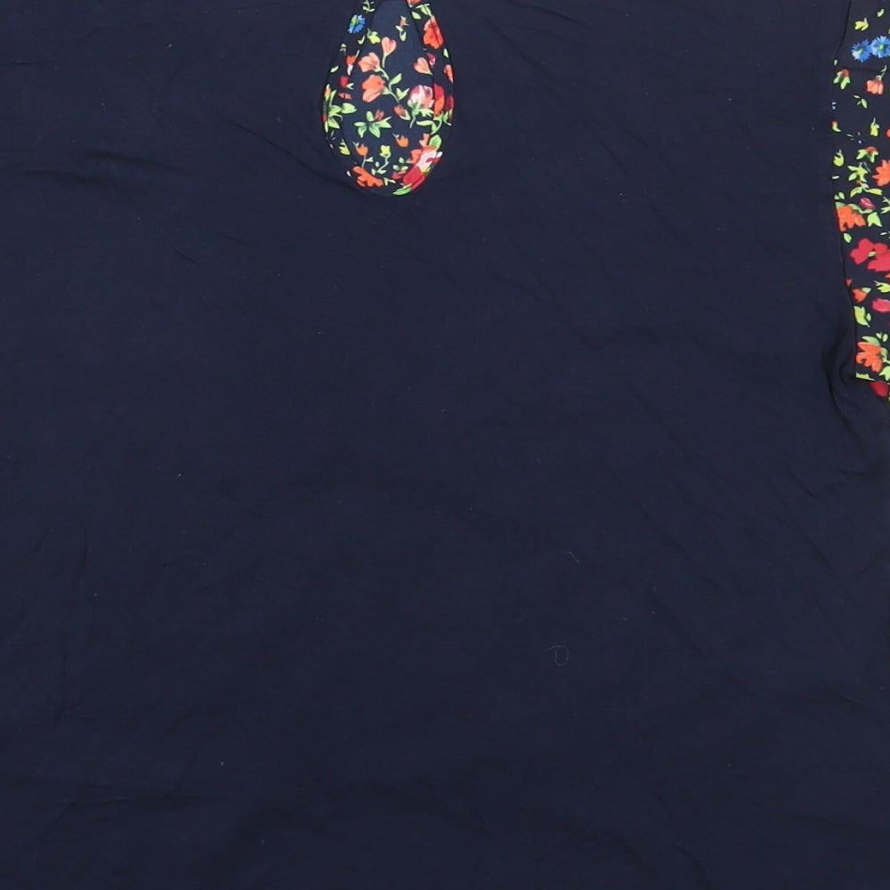 Oasis Womens Blue Floral Polyester Basic T-Shirt Size S Round Neck