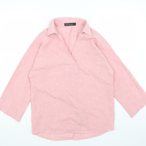 Zanzea Womens Pink Polyester Basic T-Shirt Size S Collared