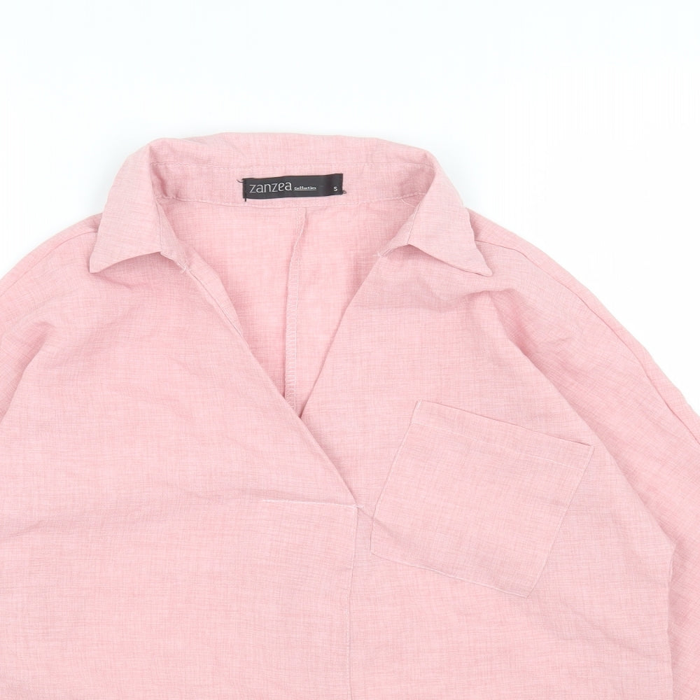 Zanzea Womens Pink Polyester Basic T-Shirt Size S Collared