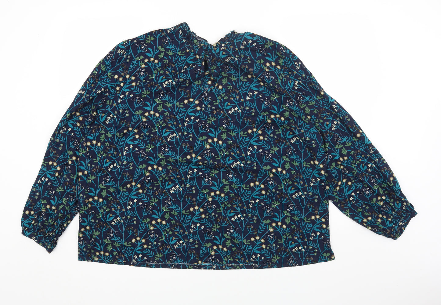 Seasalt Womens Blue Floral Cotton Basic T-Shirt Size 20 Round Neck
