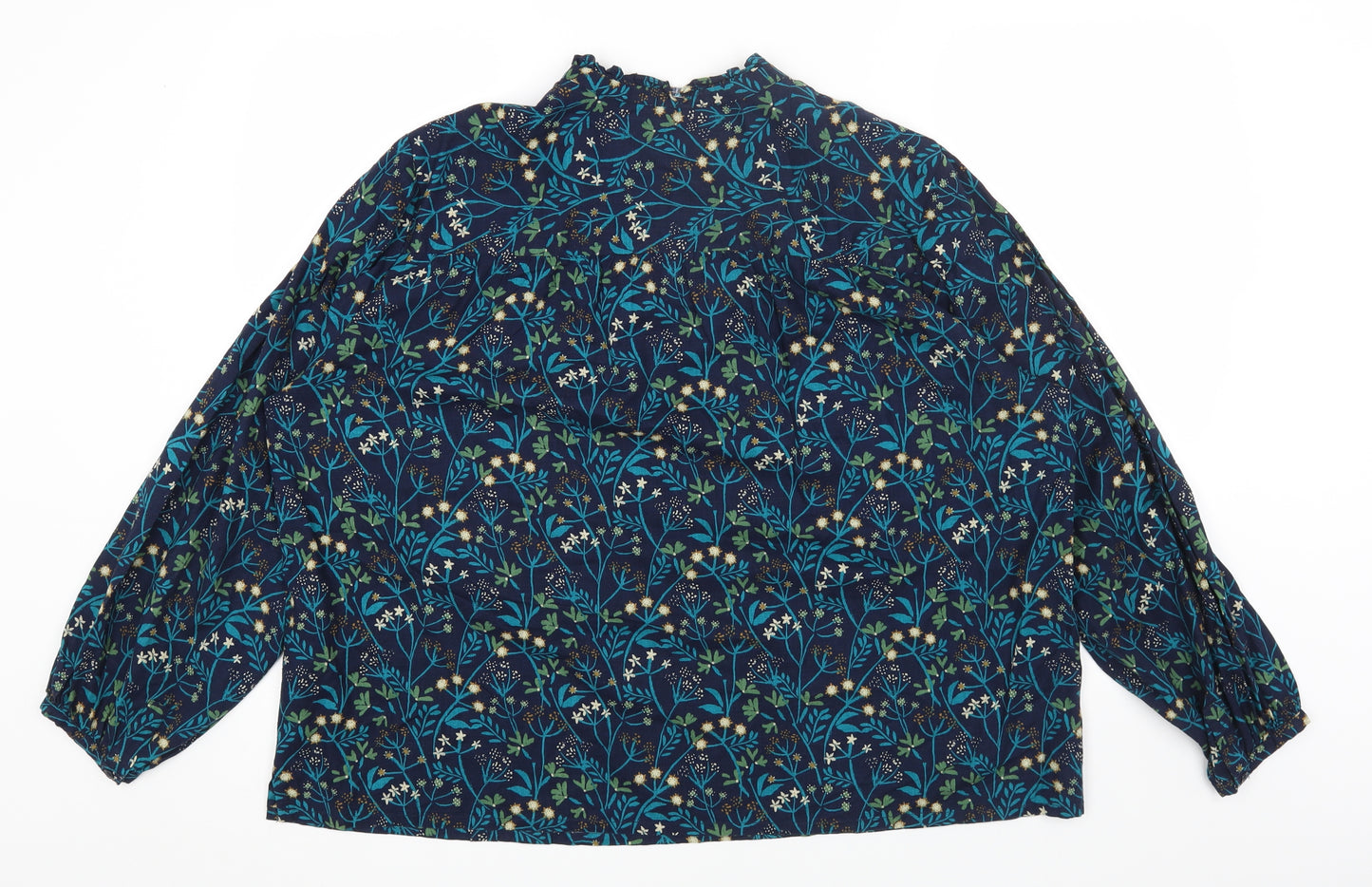 Seasalt Womens Blue Floral Cotton Basic T-Shirt Size 20 Round Neck