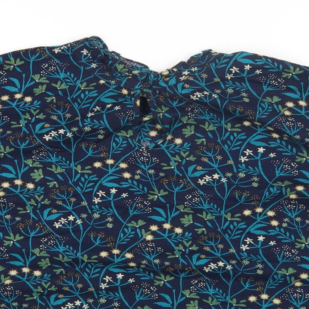 Seasalt Womens Blue Floral Cotton Basic T-Shirt Size 20 Round Neck
