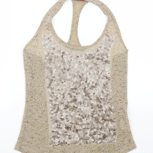 DRESS TO Womens Beige Polyester Basic Tank Size 10 Round Neck