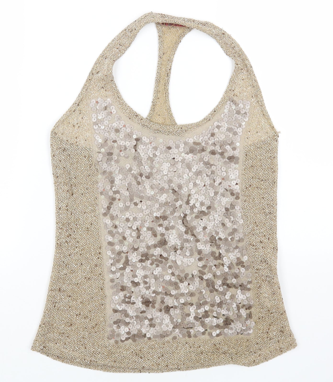 DRESS TO Womens Beige Polyester Basic Tank Size 10 Round Neck