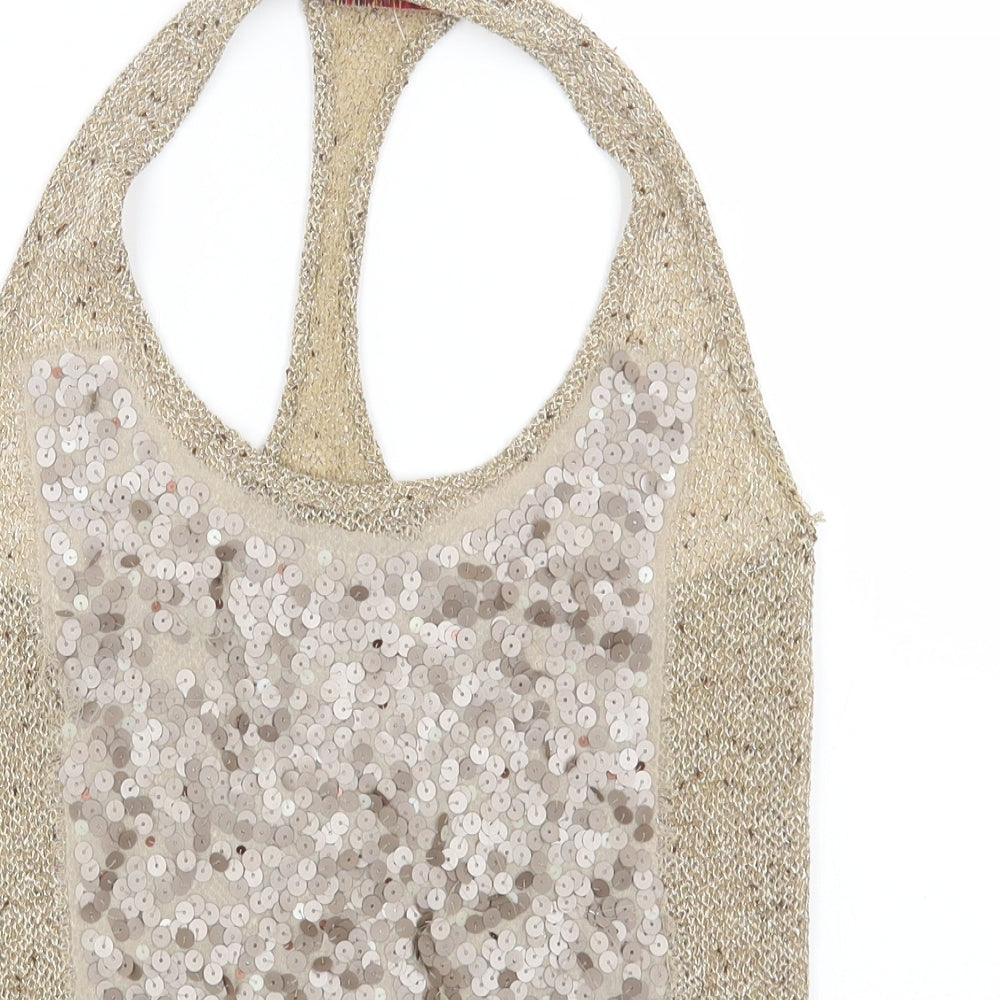 DRESS TO Womens Beige Polyester Basic Tank Size 10 Round Neck