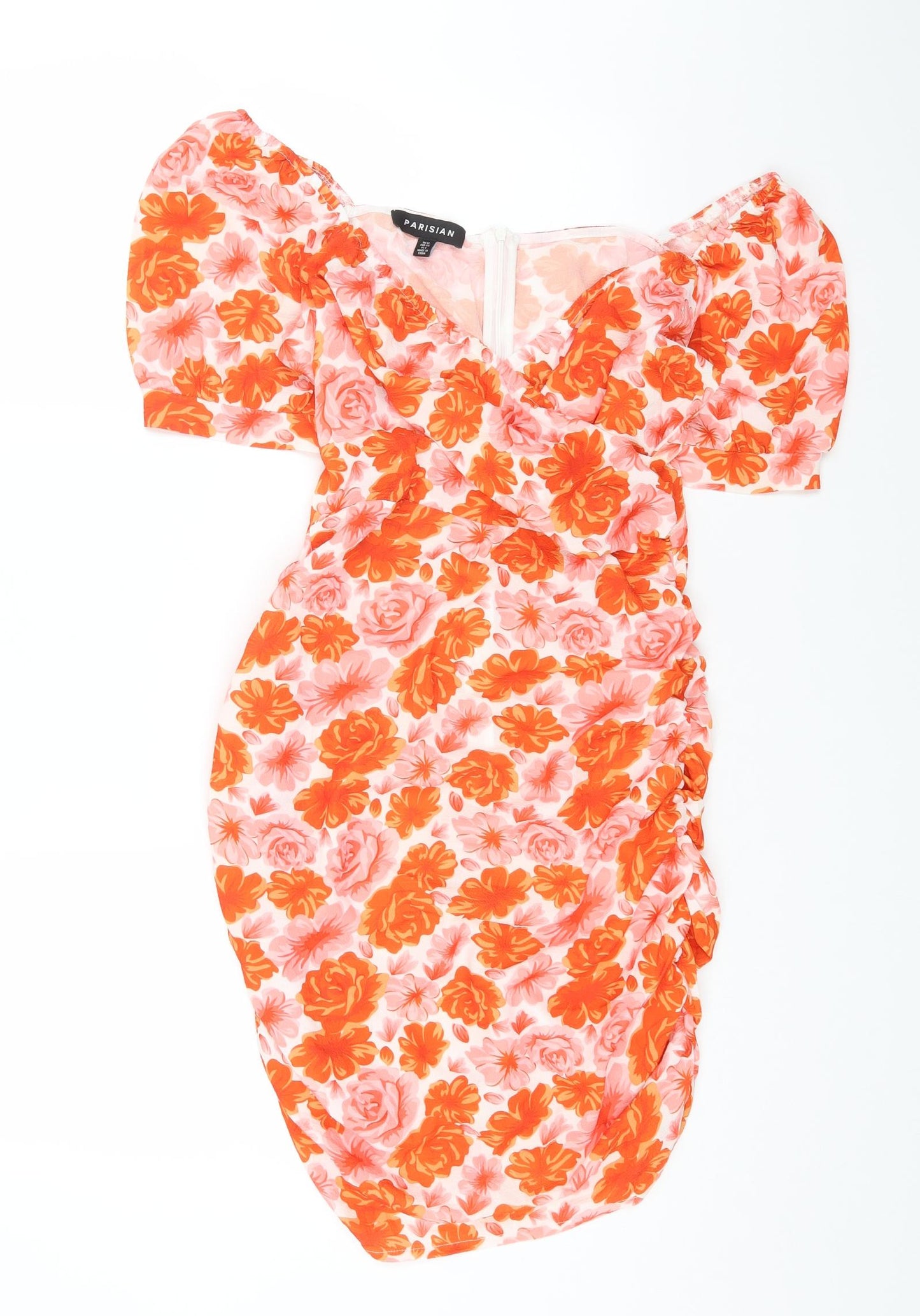Parisian Womens Multicoloured Floral Polyester Bodycon Size 12 Off the Shoulder Zip