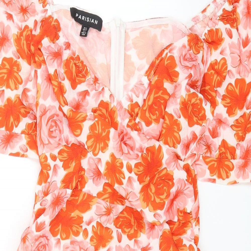 Parisian Womens Multicoloured Floral Polyester Bodycon Size 12 Off the Shoulder Zip