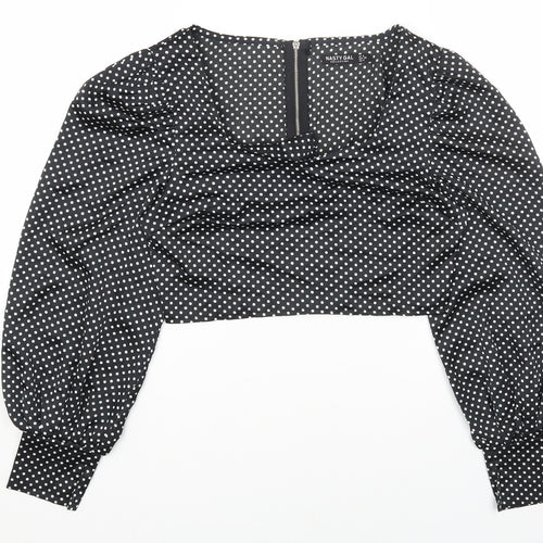 Nasty Gal Womens Black Polka Dot Polyester Cropped Blouse Size 8 Square Neck