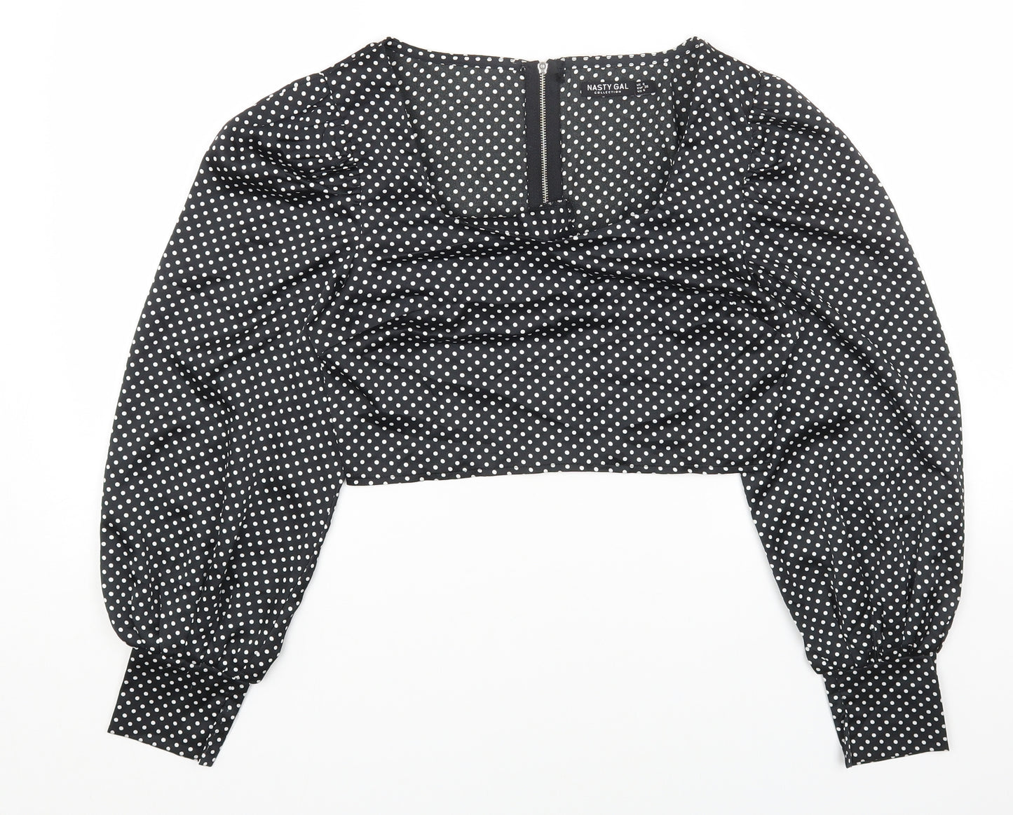 Nasty Gal Womens Black Polka Dot Polyester Cropped Blouse Size 8 Square Neck