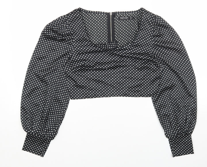 Nasty Gal Womens Black Polka Dot Polyester Cropped Blouse Size 8 Square Neck