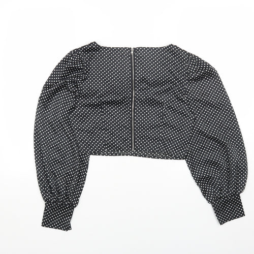 Nasty Gal Womens Black Polka Dot Polyester Cropped Blouse Size 8 Square Neck